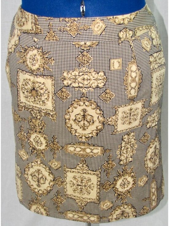 Talbots Dresses & Skirts - Women 10 Preppy Old Money Pencil Skirt Modest Houndstooth 90s Retro Ornate Earth